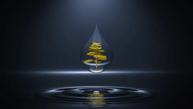 golden tree in a water bubble